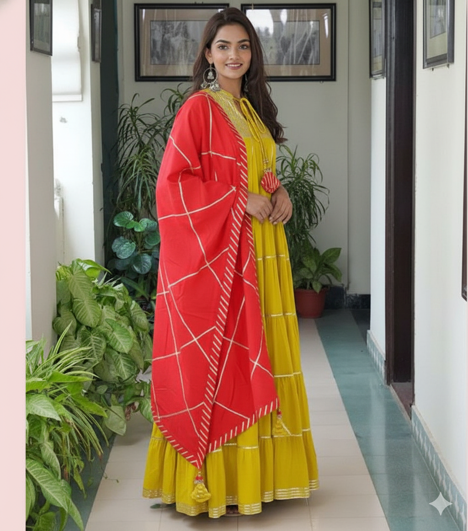 YELLOW KURTA SHARARA SET WITH DUPATTA