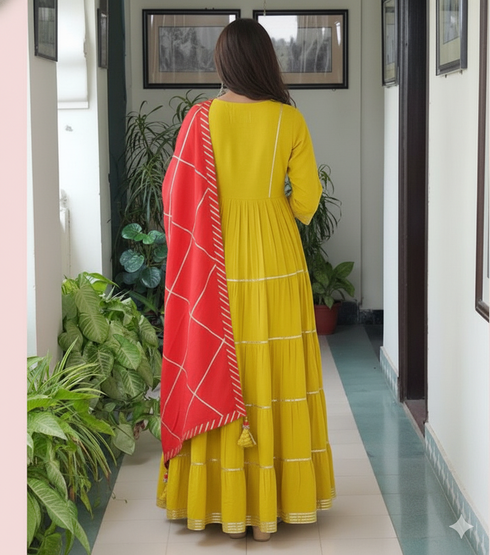YELLOW KURTA SHARARA SET WITH DUPATTA