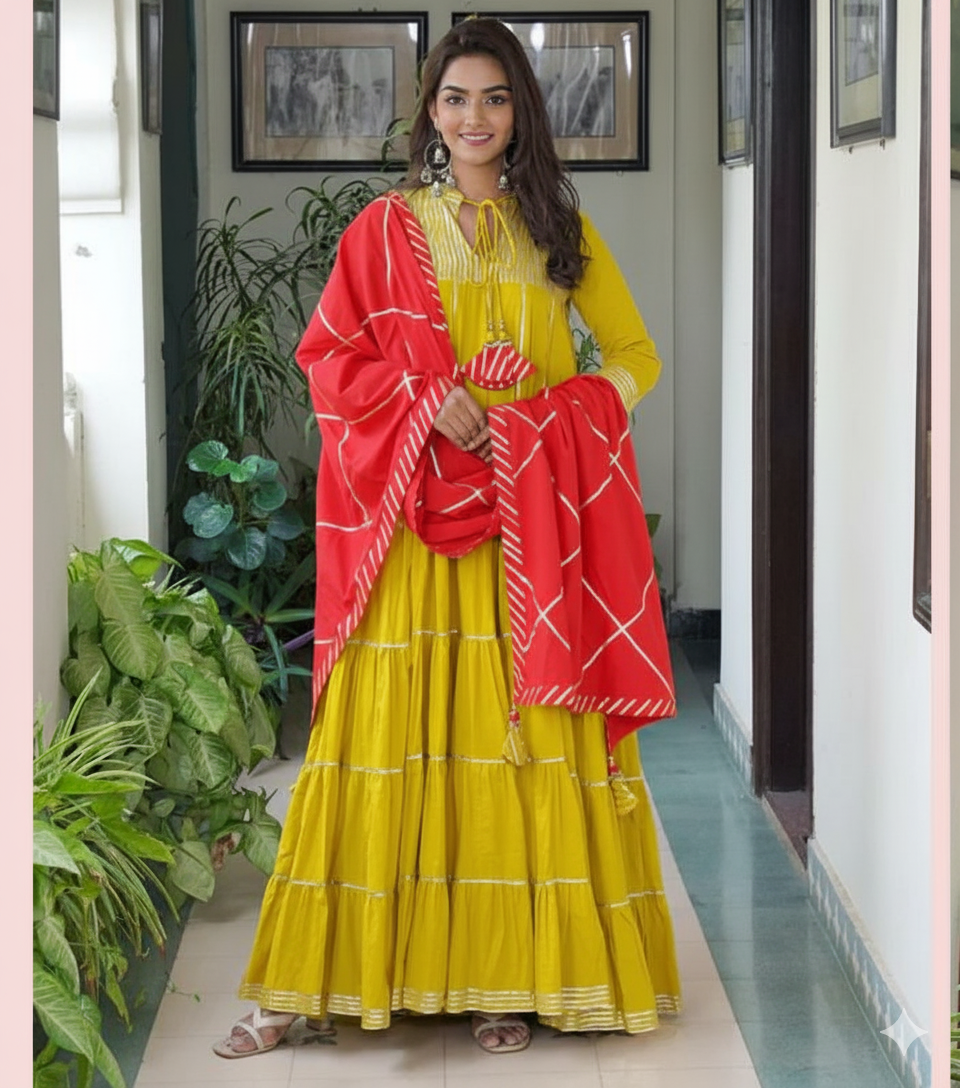 YELLOW KURTA SHARARA SET WITH DUPATTA