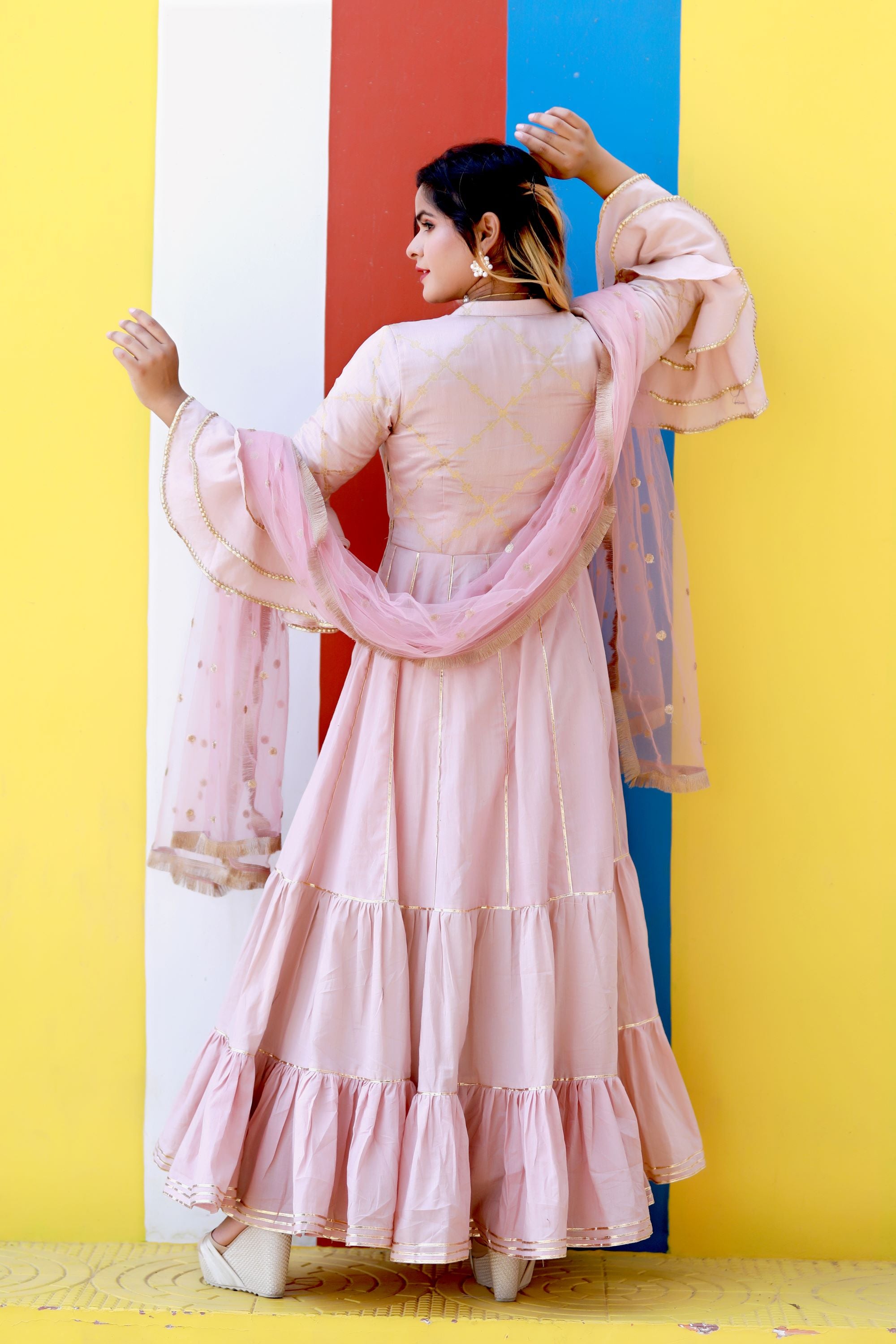 Pink Tired Anarkali Set