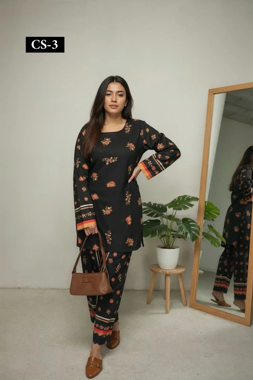 MUSLIN PRINTED BLACK CORD SET