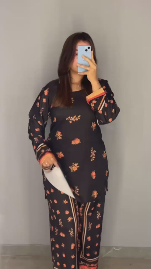 MUSLIN PRINTED BLACK CORD SET